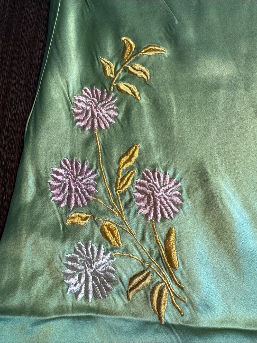 Gold Hawk 100% Silk Lace Slip Dress Green Pink Embroidered NWT Size Small - Picture 5 of 10